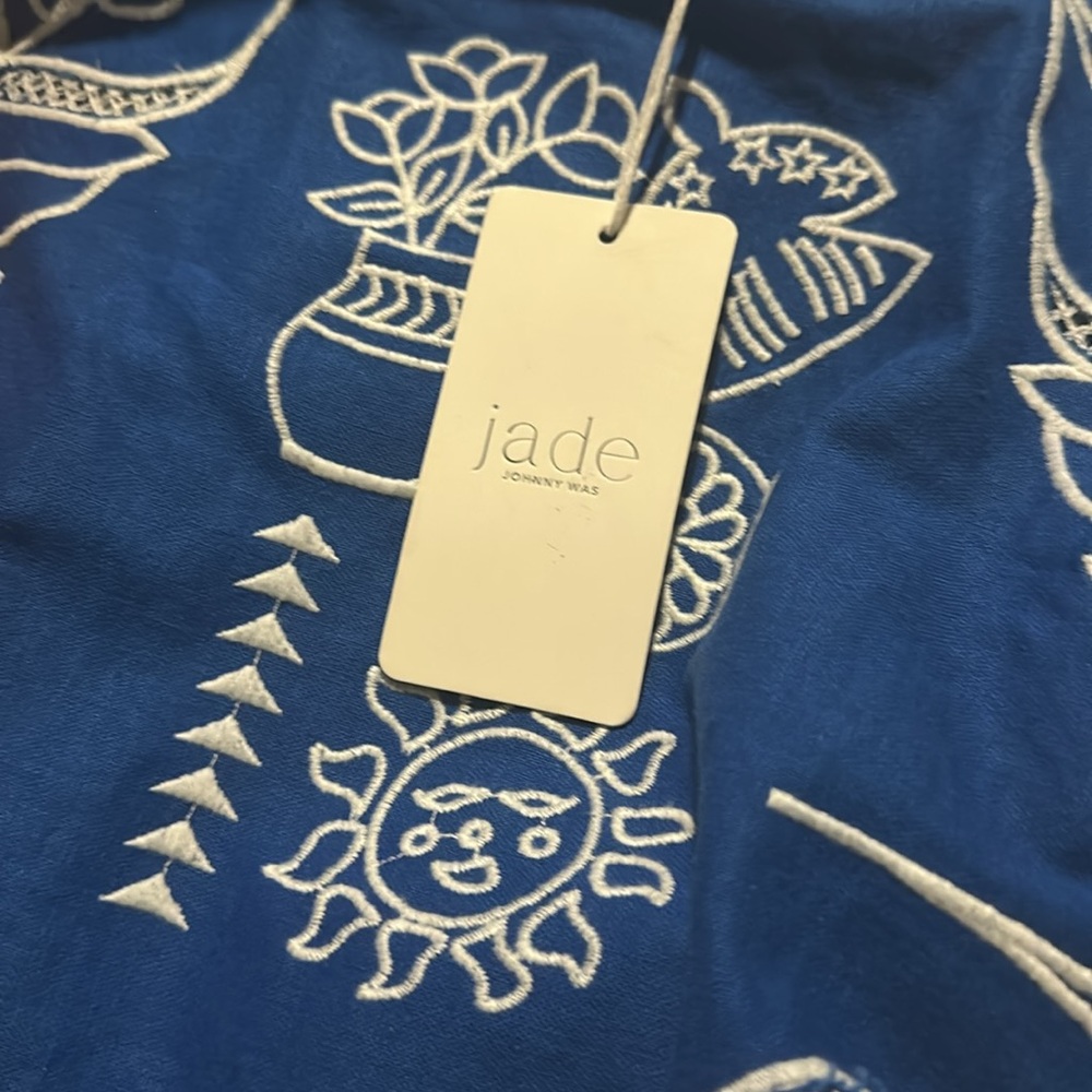 2 piece Jade Johnny Was Jodie Easy Jacket Blue and White Embroidered Set - Picture 8 of 11